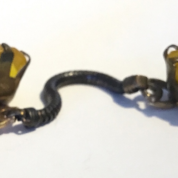 Antique Art Deco Cloak Closure, Brass and Faceted Yellow Glass - Picture 3 of 3